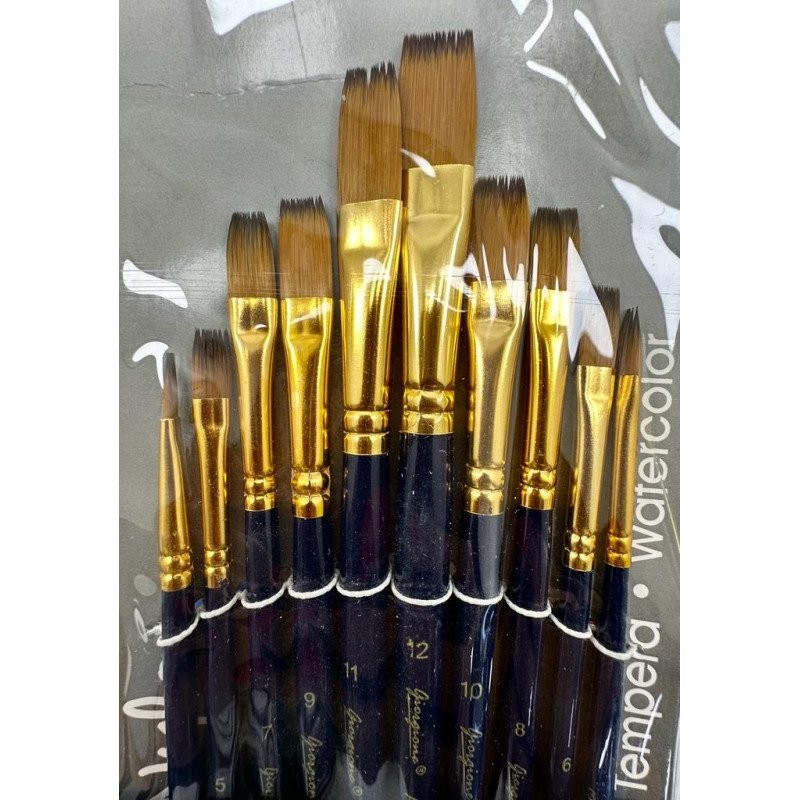 Lot De 10 Pinceaux Plats Pour Peinture - Tailles Variées (25 à 75mm), Poils Noirs, Manche Bois