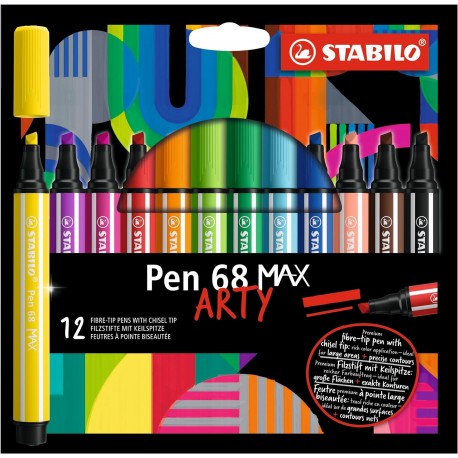 Mab Store - Étui carton de 12 Feutres Coloriage Pen 68 MAX Pointe Large  ARTY - STABILO
