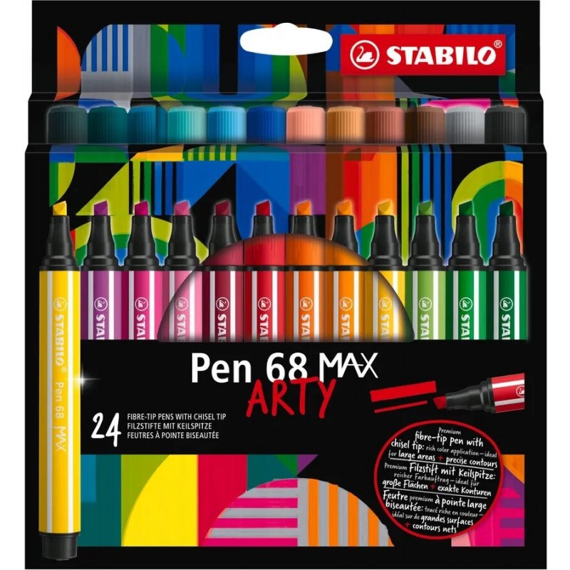 Mab Store - Étui carton de 24 Feutres Coloriage Pen 68 MAX Pointe Large  ARTY - STABILO