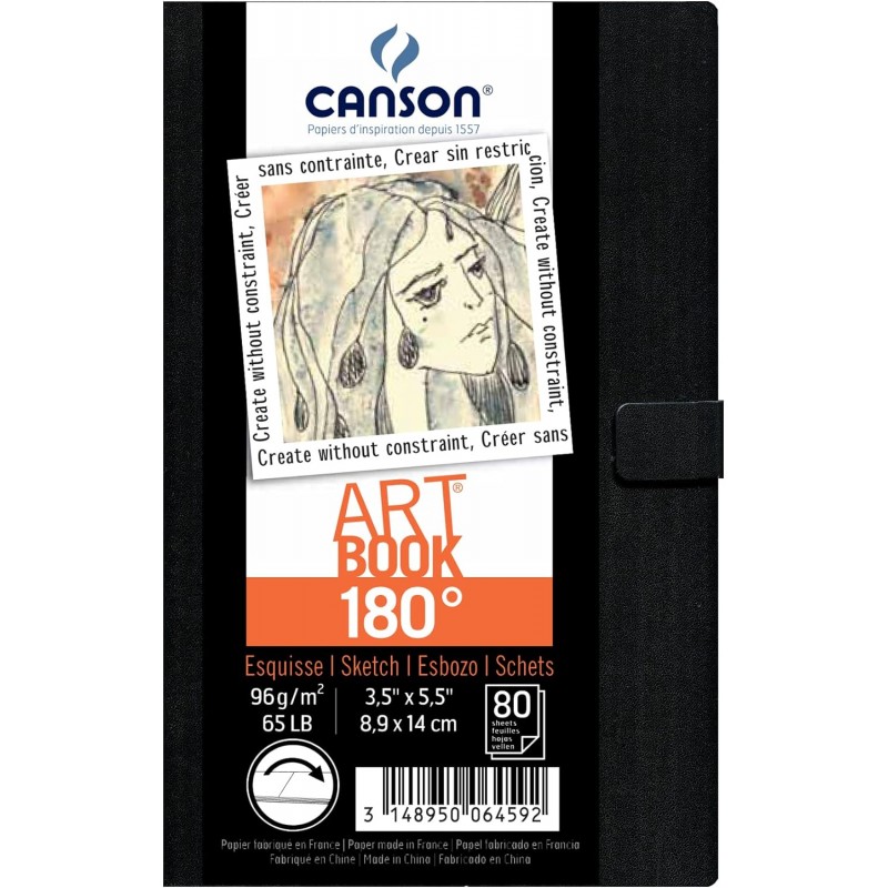 Carnet Canson Graduate Dessin - 104 Pages Grain Léger 160g/m² - 14x21.6cm - Couverture Rigide Élastique