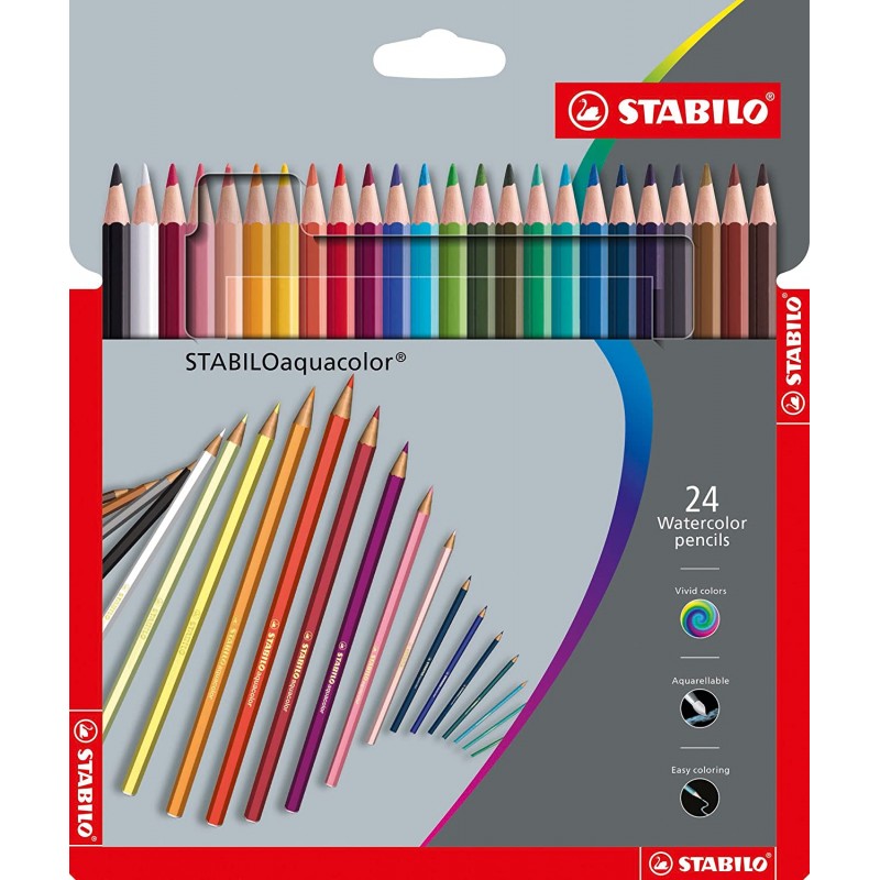 24 crayons pastels en cire aquarellables en boîte métal couleurs assorties LYRA Aquacolor 