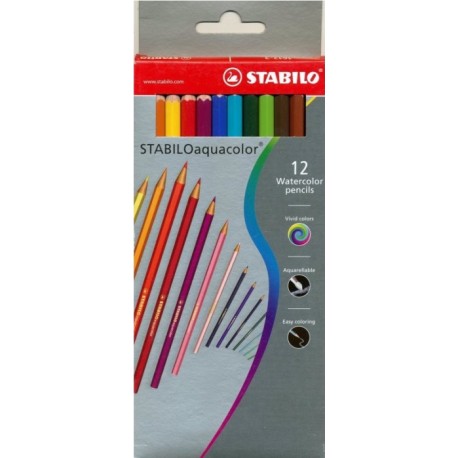 12 Crayons de couleur aquarelle Aquacolor assorties - Stabilo