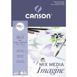 Bloc Papier à dessin Imagine MIX MEDIA  200g/m² - A4  29,7x21 cm 50 F Blanc pur - Canson