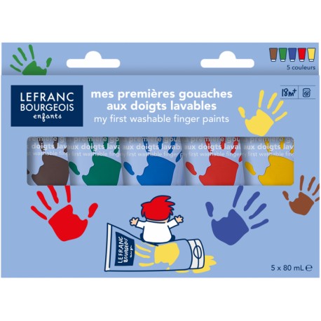 Mes premières gouaches aux doigts lavables pour enfants Couleurs  Classiques- 5x80ml - Lefranc & Bourgeois - Mab Store El Menzah 6